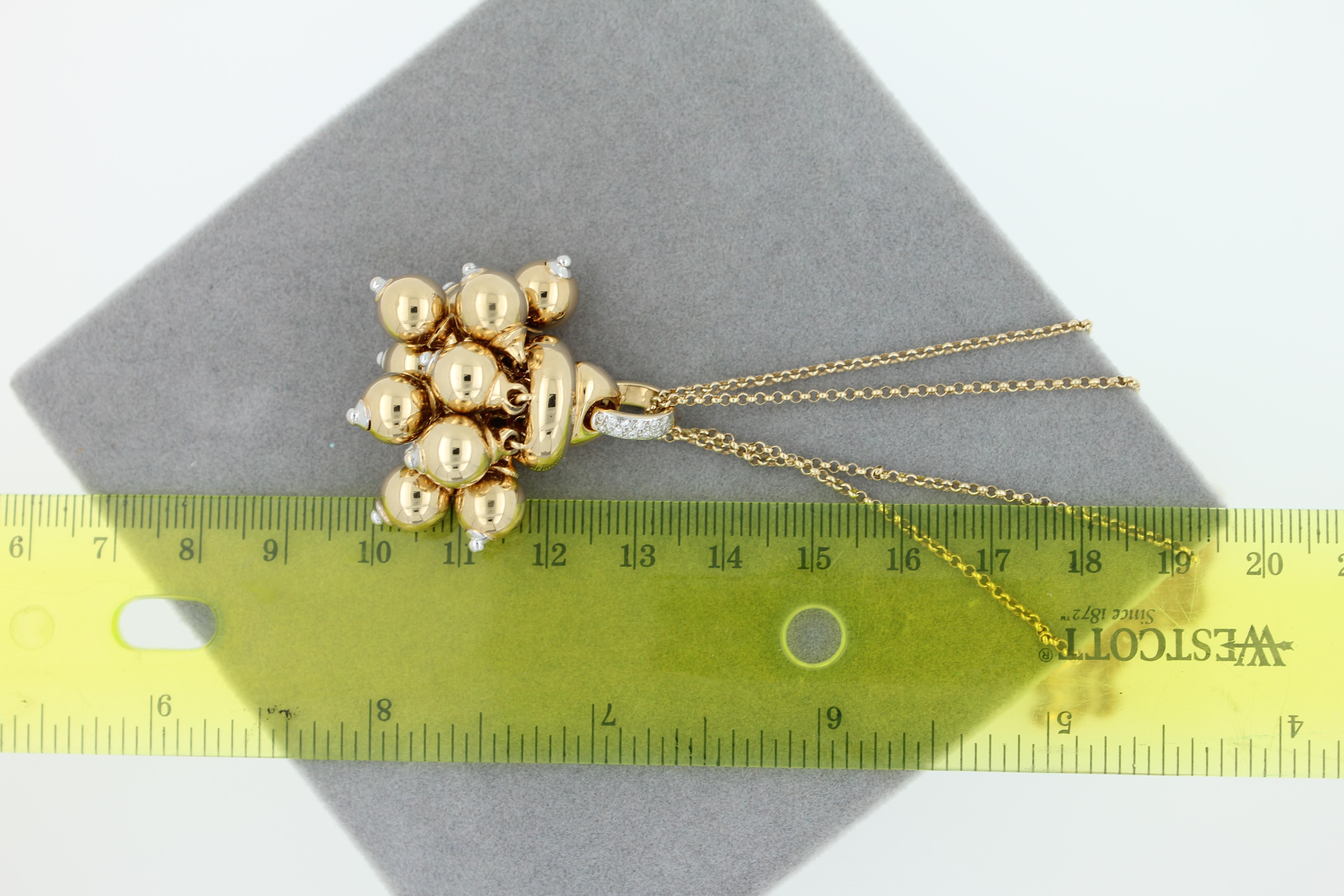 Diamonds Golden Spheres Gold Balls Geometric Bells Motif 18K Gold Necklace For Sale 13