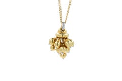 Diamonds Golden Spheres Gold Balls Geometric Bells Motif 18K Gold Necklace