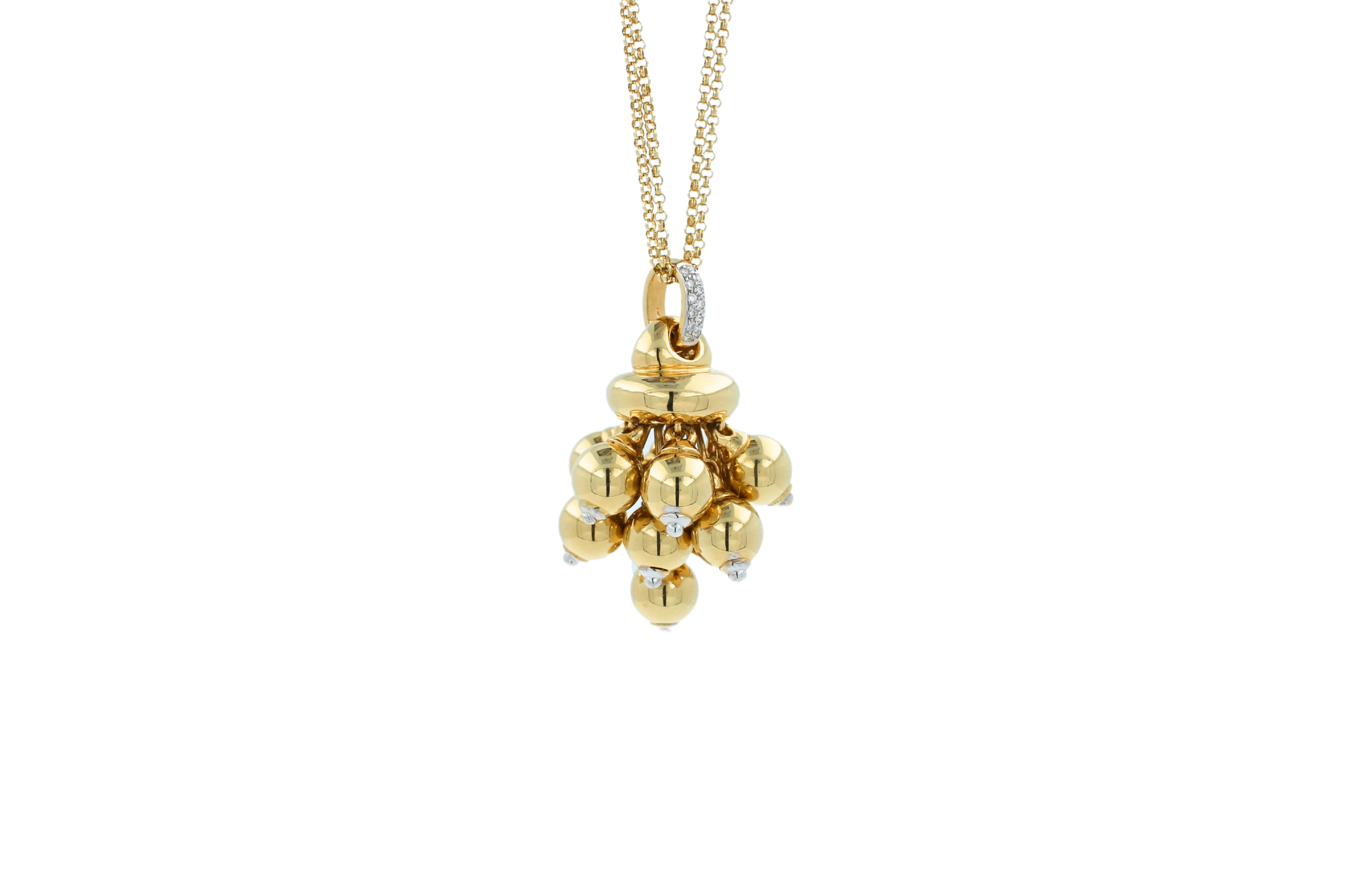 Collier en or 18 carats avec sphères dorées et boules géométriques à motif de cloches Neuf - En vente à Fairfax, VA