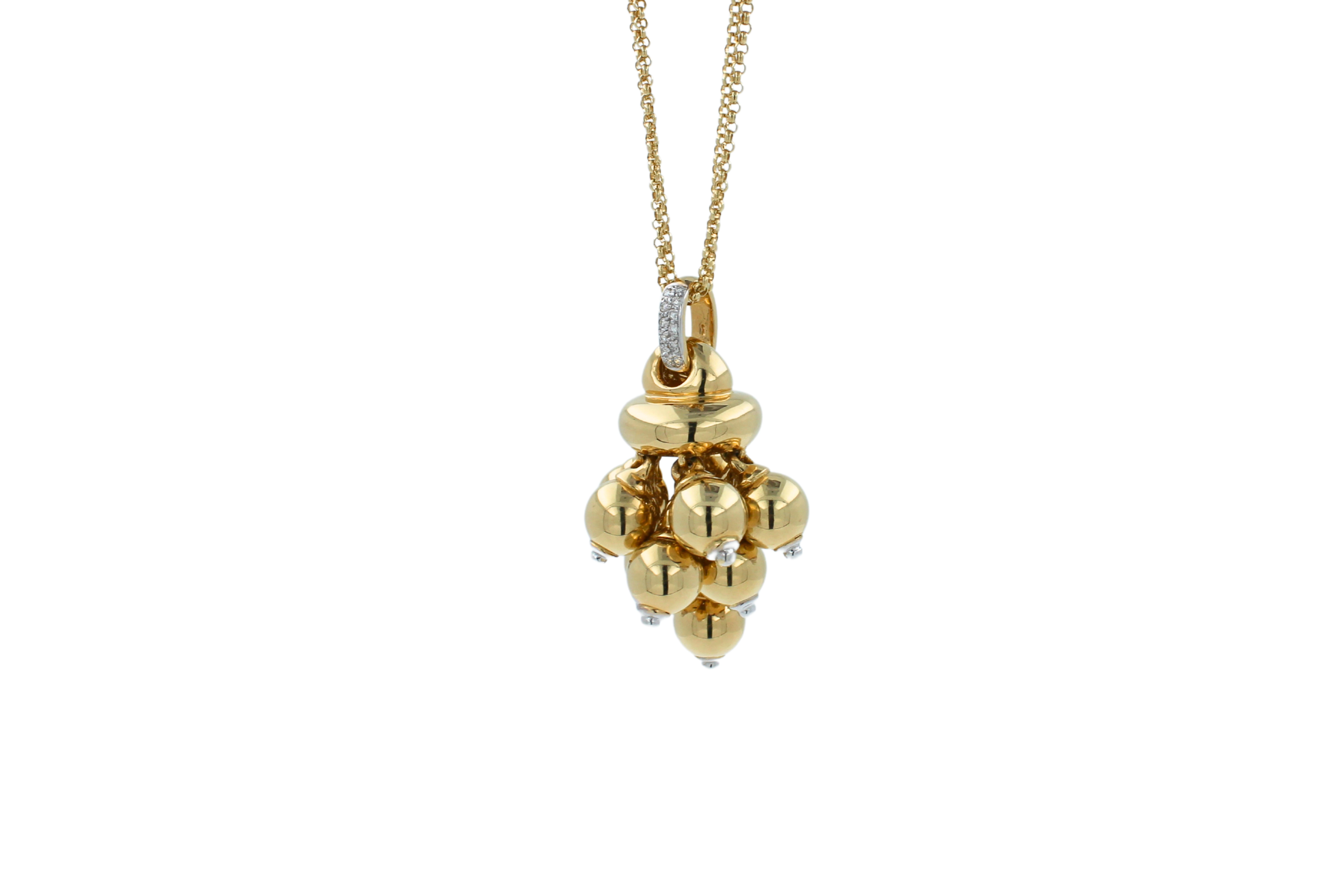 Women's Diamonds Golden Spheres Gold Balls Geometric Bells Motif 18K Gold Necklace For Sale
