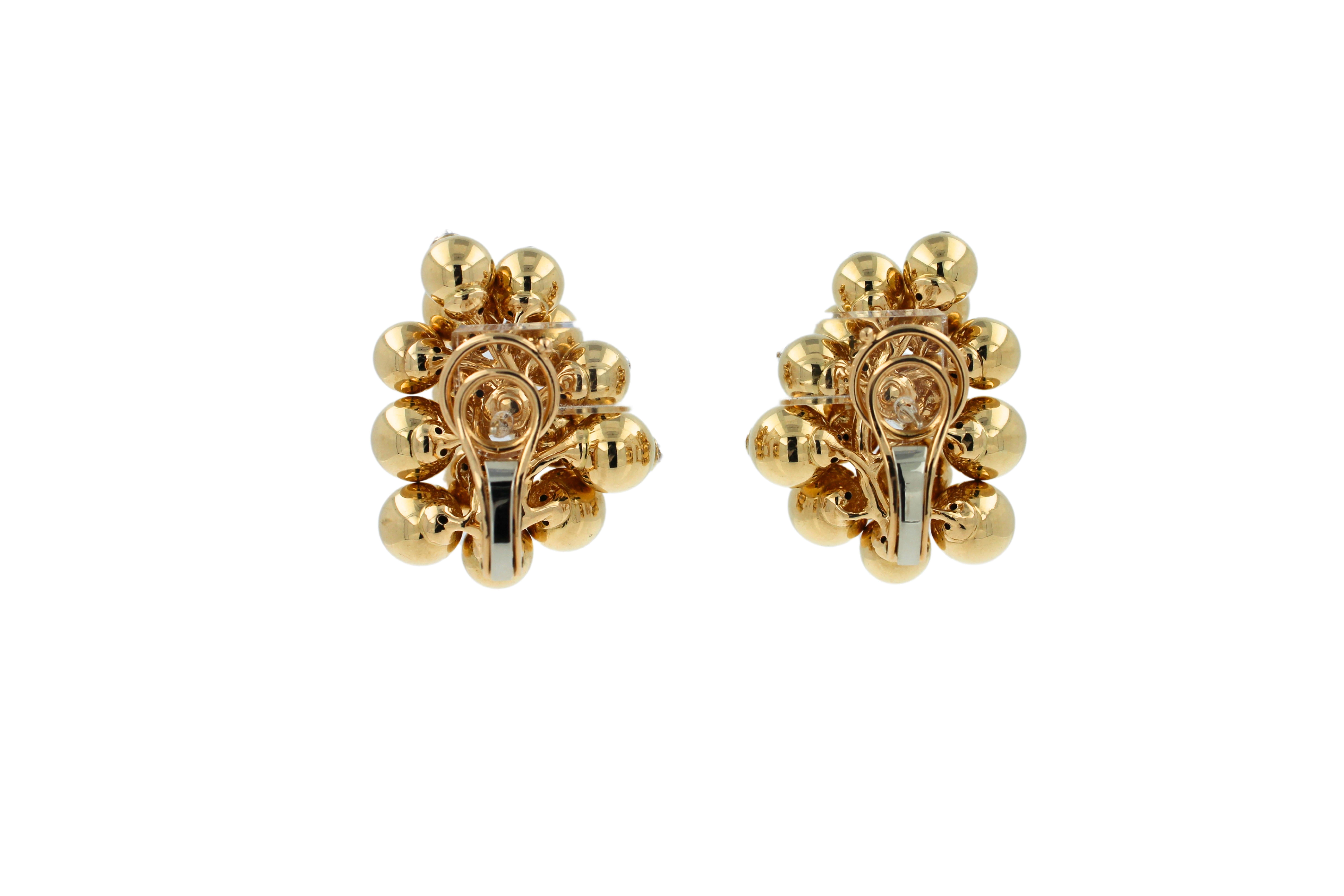 Diamonds Golden Spheres Gold Balls Geometric Bells Motif 18K Gold Earrings For Sale 1