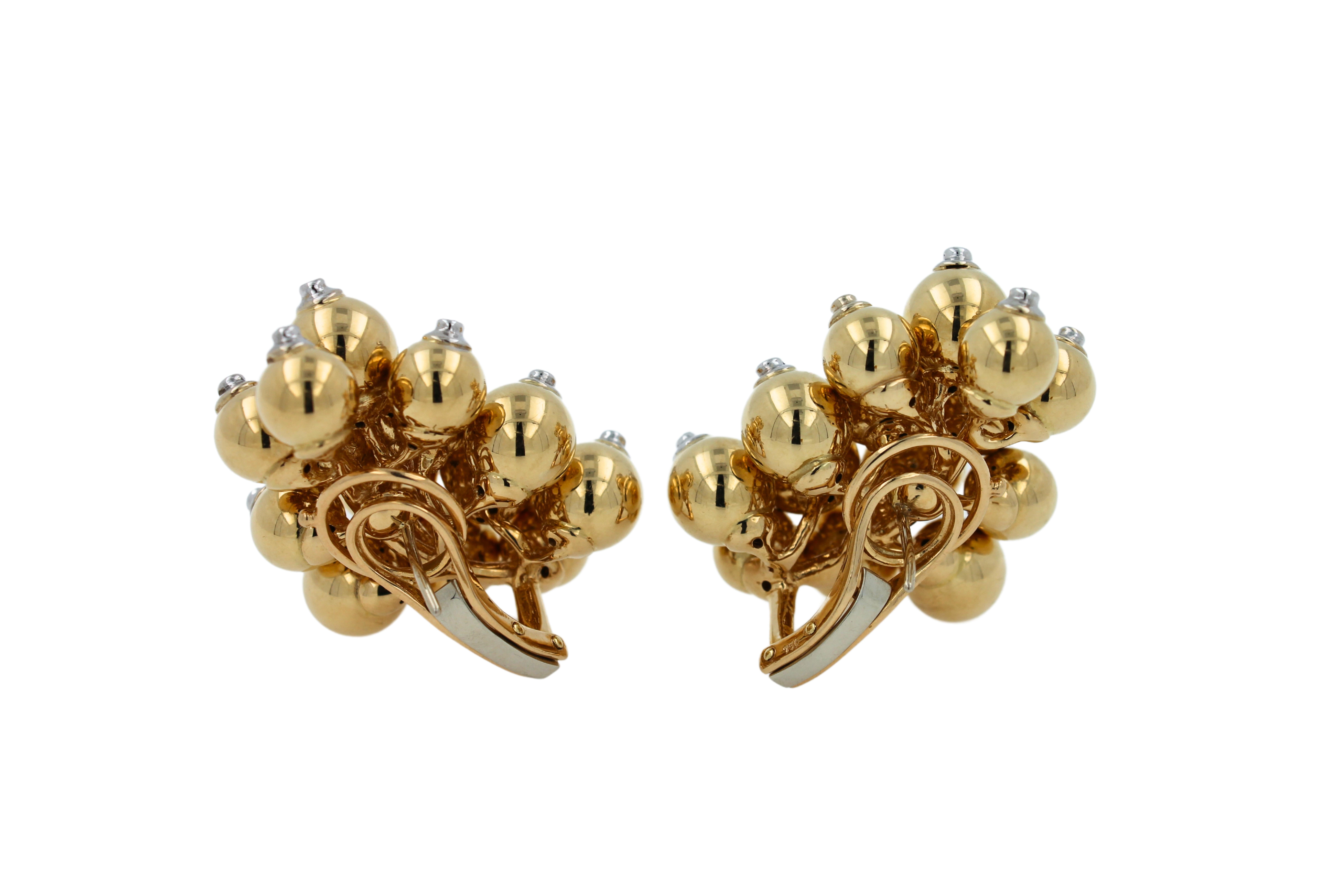Diamonds Golden Spheres Gold Balls Geometric Bells Motif 18K Gold Earrings For Sale 2