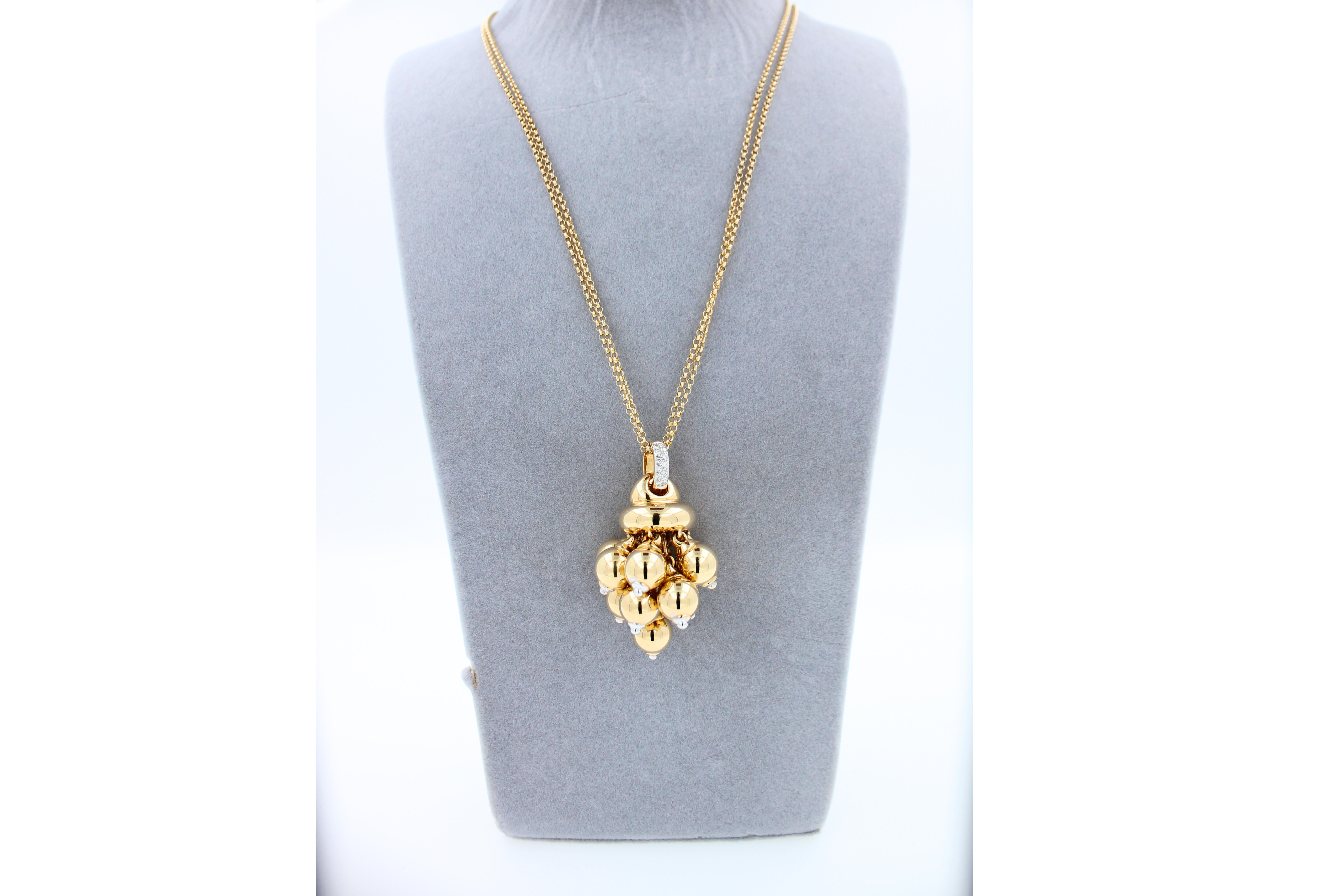 Diamonds Golden Spheres Gold Balls Geometric Bells Motif 18K Gold Necklace For Sale 2