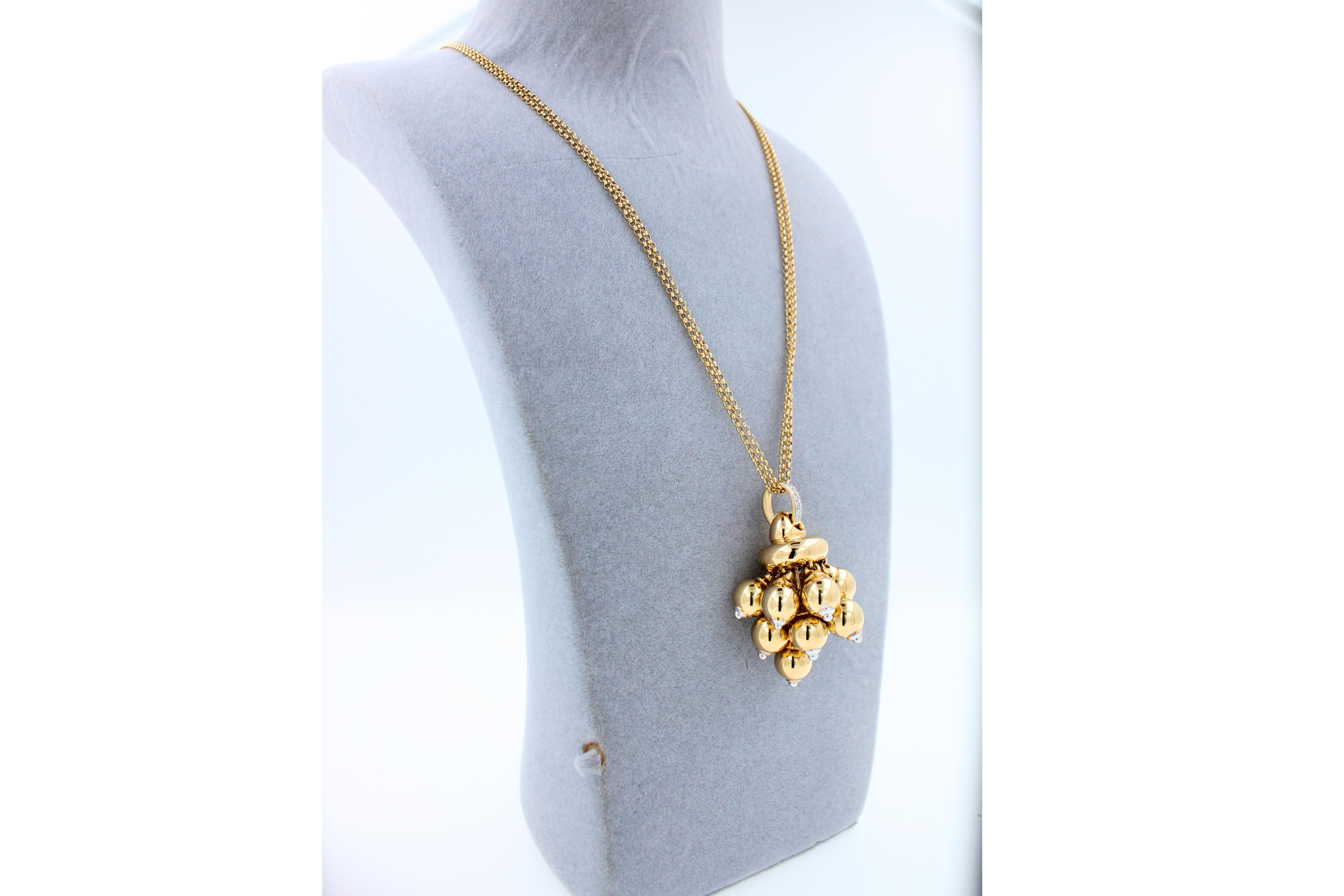 Diamonds Golden Spheres Gold Balls Geometric Bells Motif 18K Gold Necklace For Sale 3