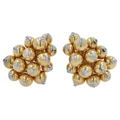 Diamonds Golden Spheres Gold Balls Geometric Bells Motif 18K Gold Earrings