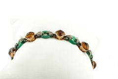 Diamonds Green Agate Rings Yellow Stones Rose Gold and Silver Link Bracelet