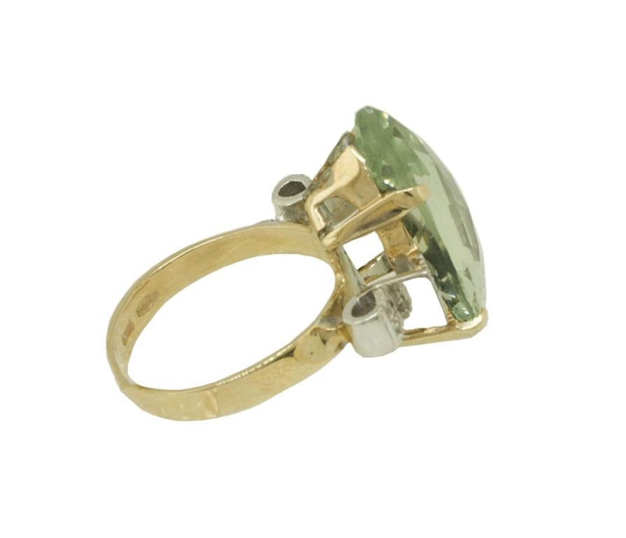 Diamonds Green Amethyst Drop Rose and White Gold Fashion Ring In Good Condition In Marcianise, Marcianise (CE)