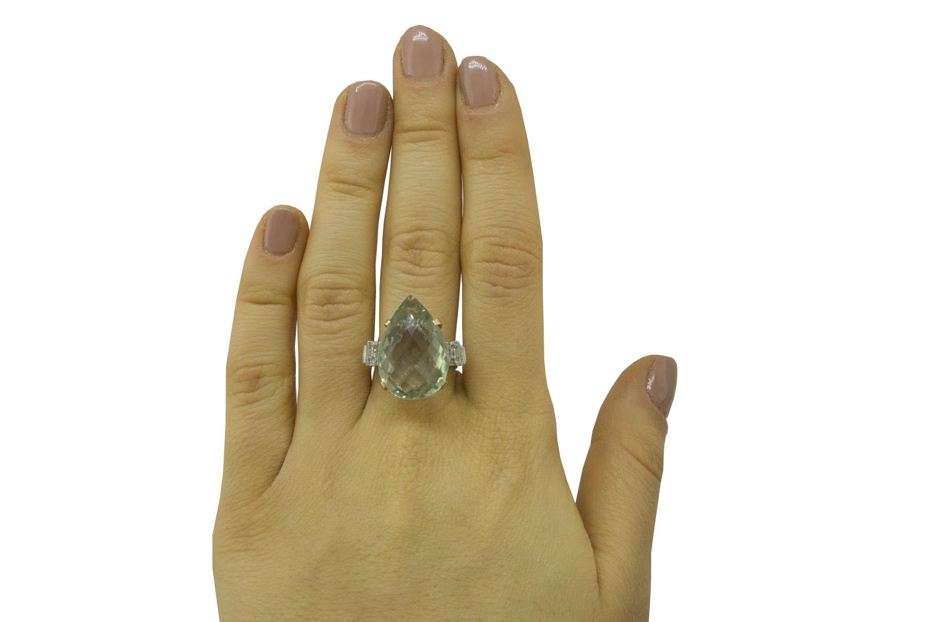 Diamonds Green Amethyst Drop Rose and White Gold Fashion Ring 1