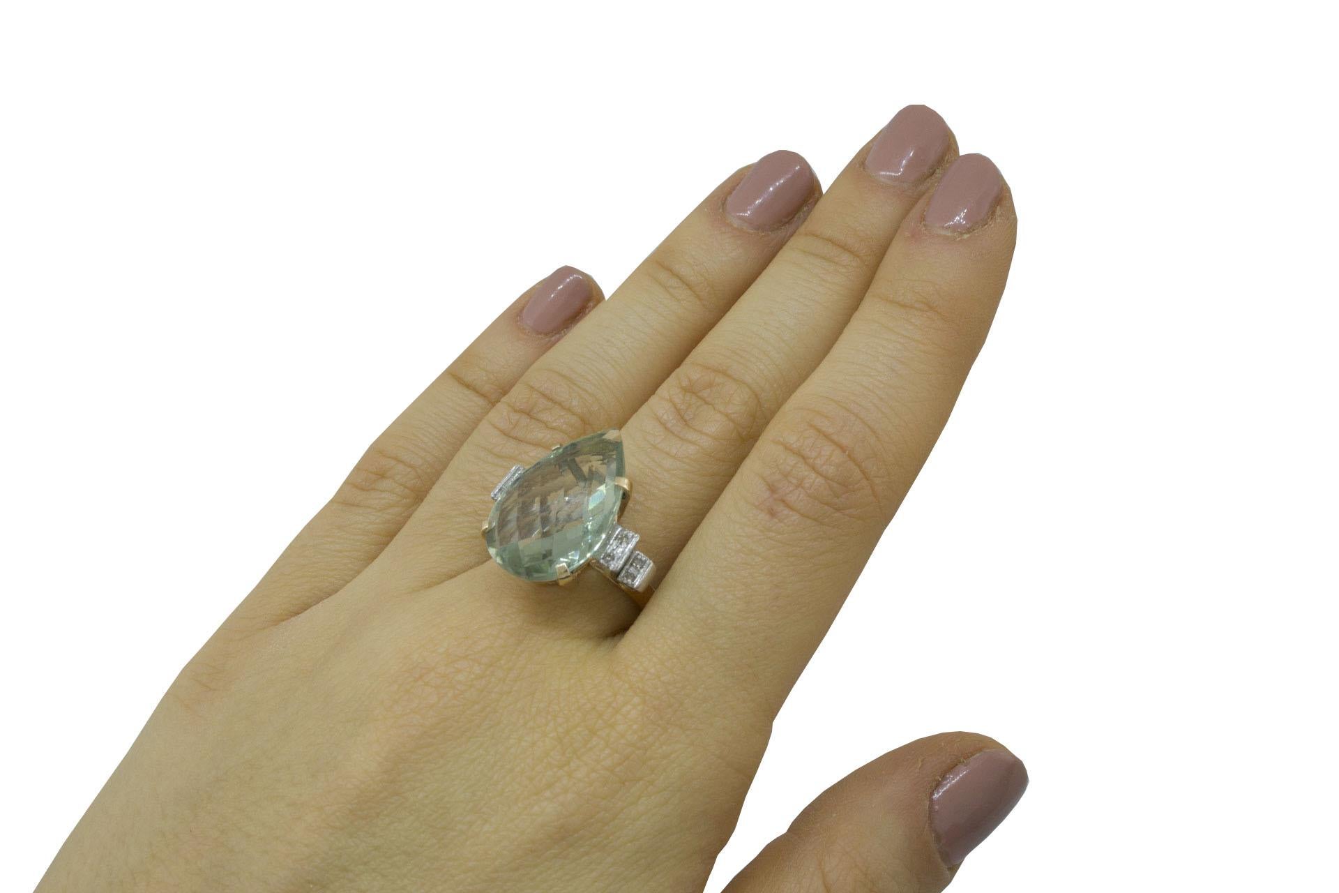 Diamonds Green Amethyst Drop Rose and White Gold Fashion Ring 2
