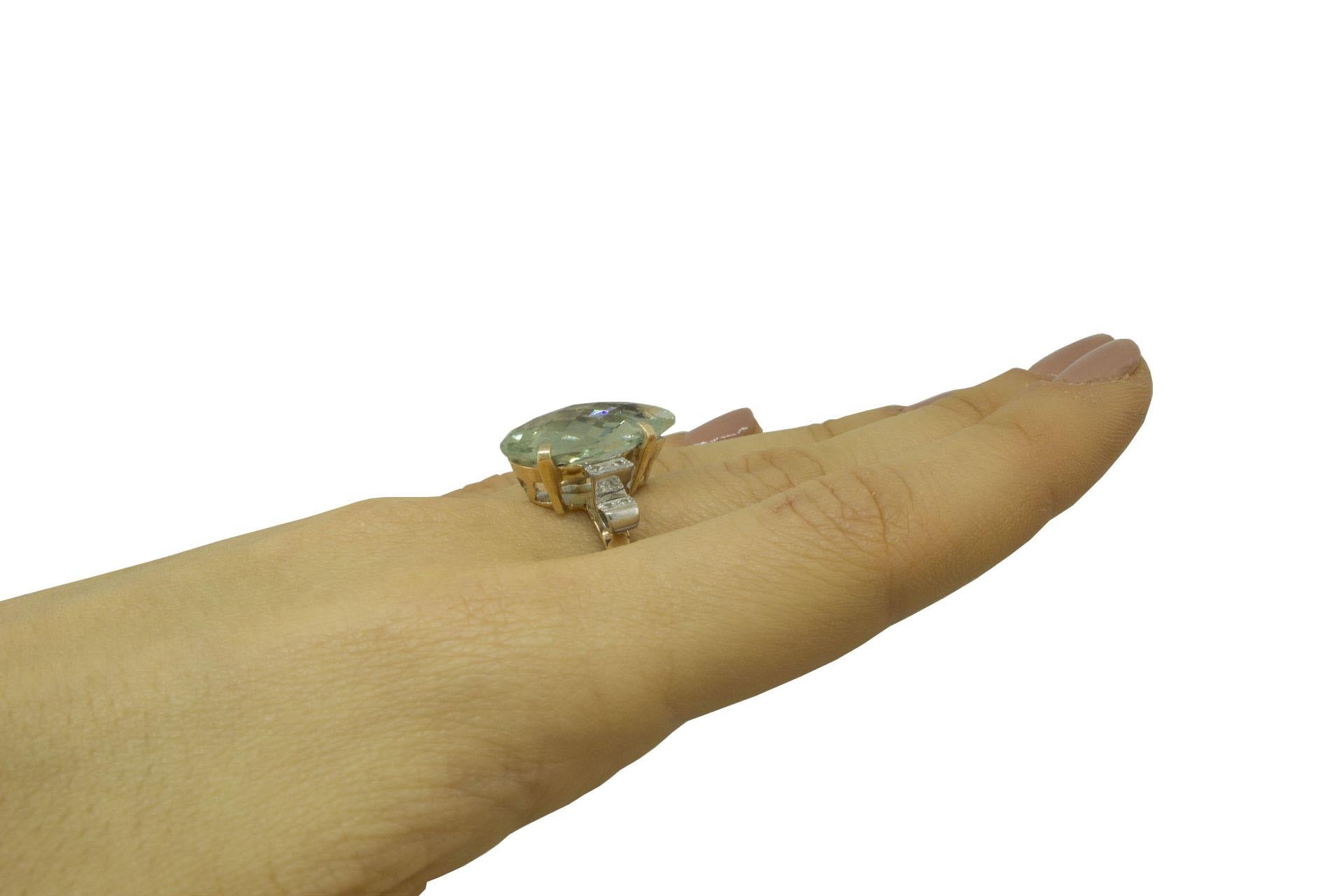 Diamonds Green Amethyst Drop Rose and White Gold Fashion Ring 3