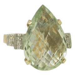 Vintage Diamonds Green Amethyst Drop Rose and White Gold Fashion Ring