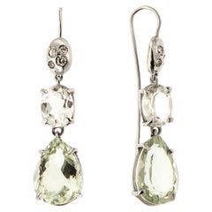 Diamonds Green Amethyst Rock Crystal White Gold Earrings Handcrafted in Italy Diamonds Green Amethyst Rock Crystal White Gold Earrings Handcrafted in Italy