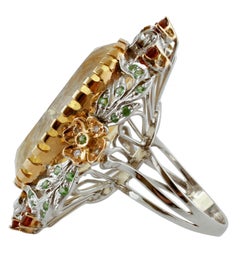 Diamonds, Green Tsavorites, Topazes, Citrine, Rose and White Gold Cluster Ring