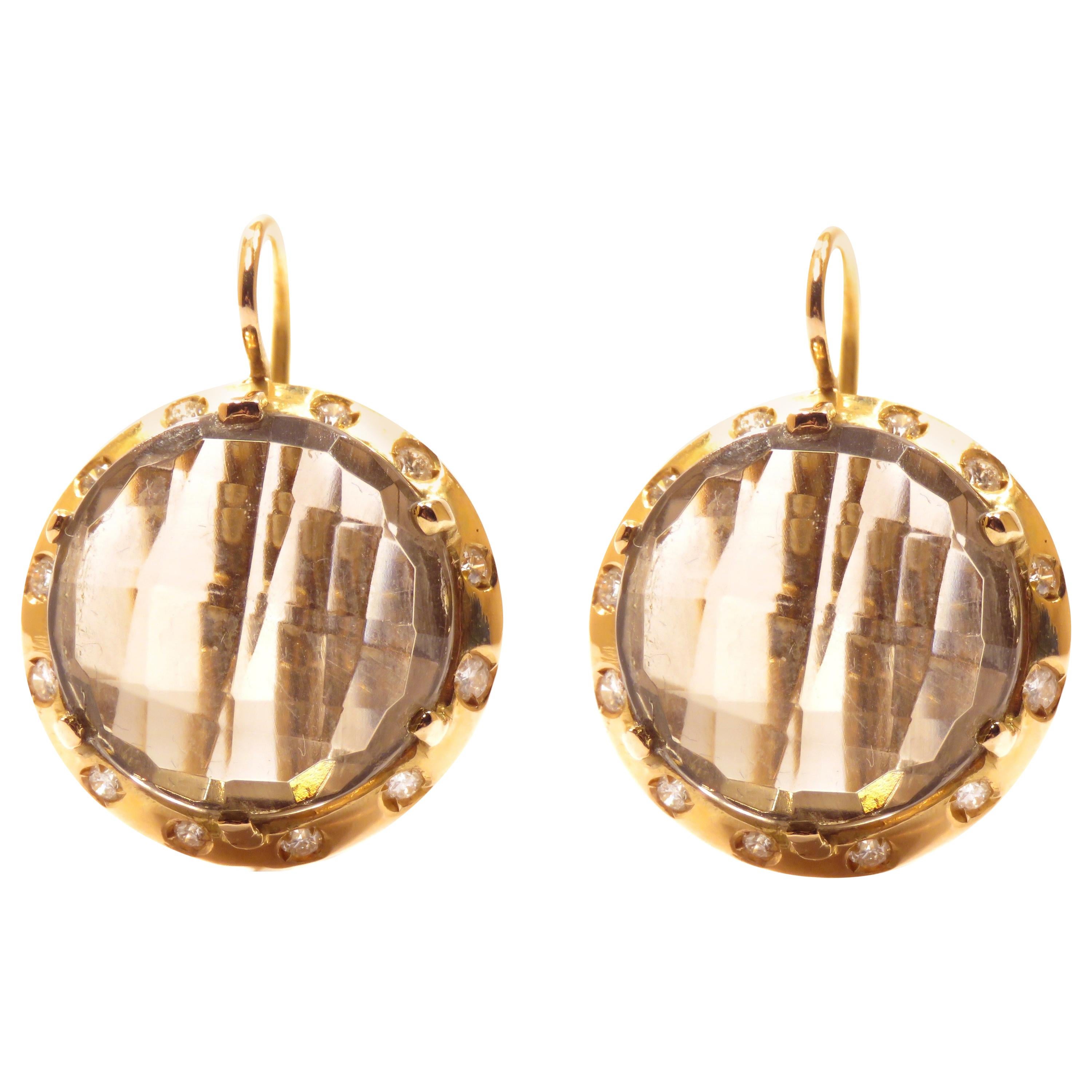 Grey Topaz Diamonds Rose Gold Earrings Handcrafted in Italy
