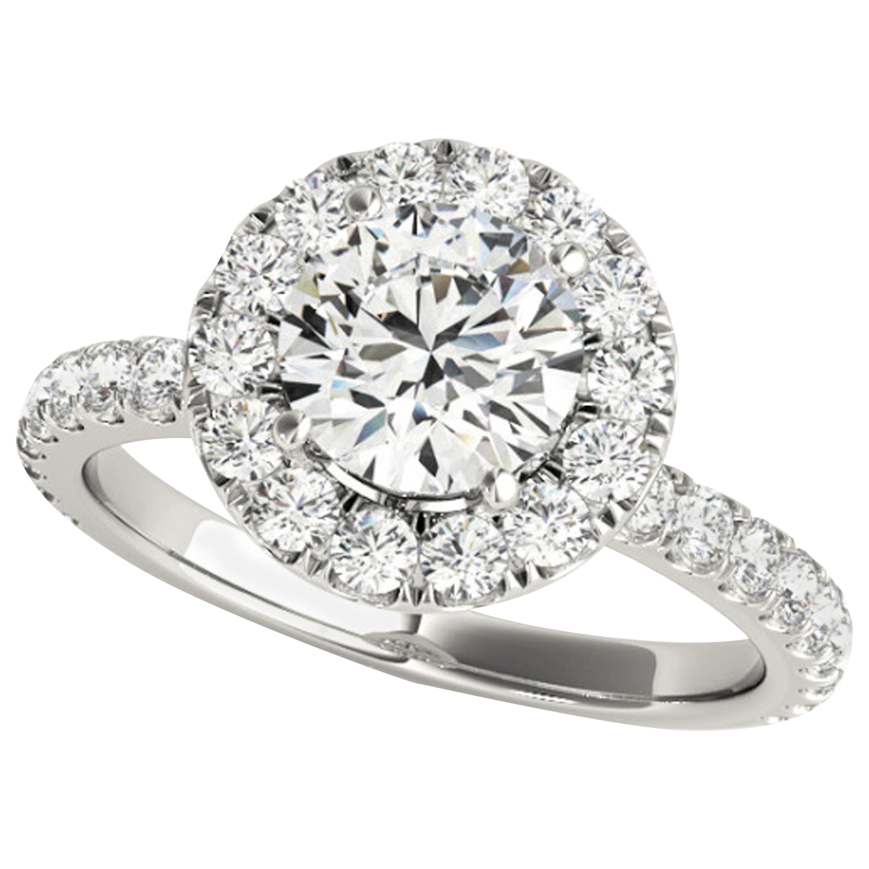 Diamonds Halo Style Accented GIA Certified Round Brilliant Cut Engagement Ring For Sale