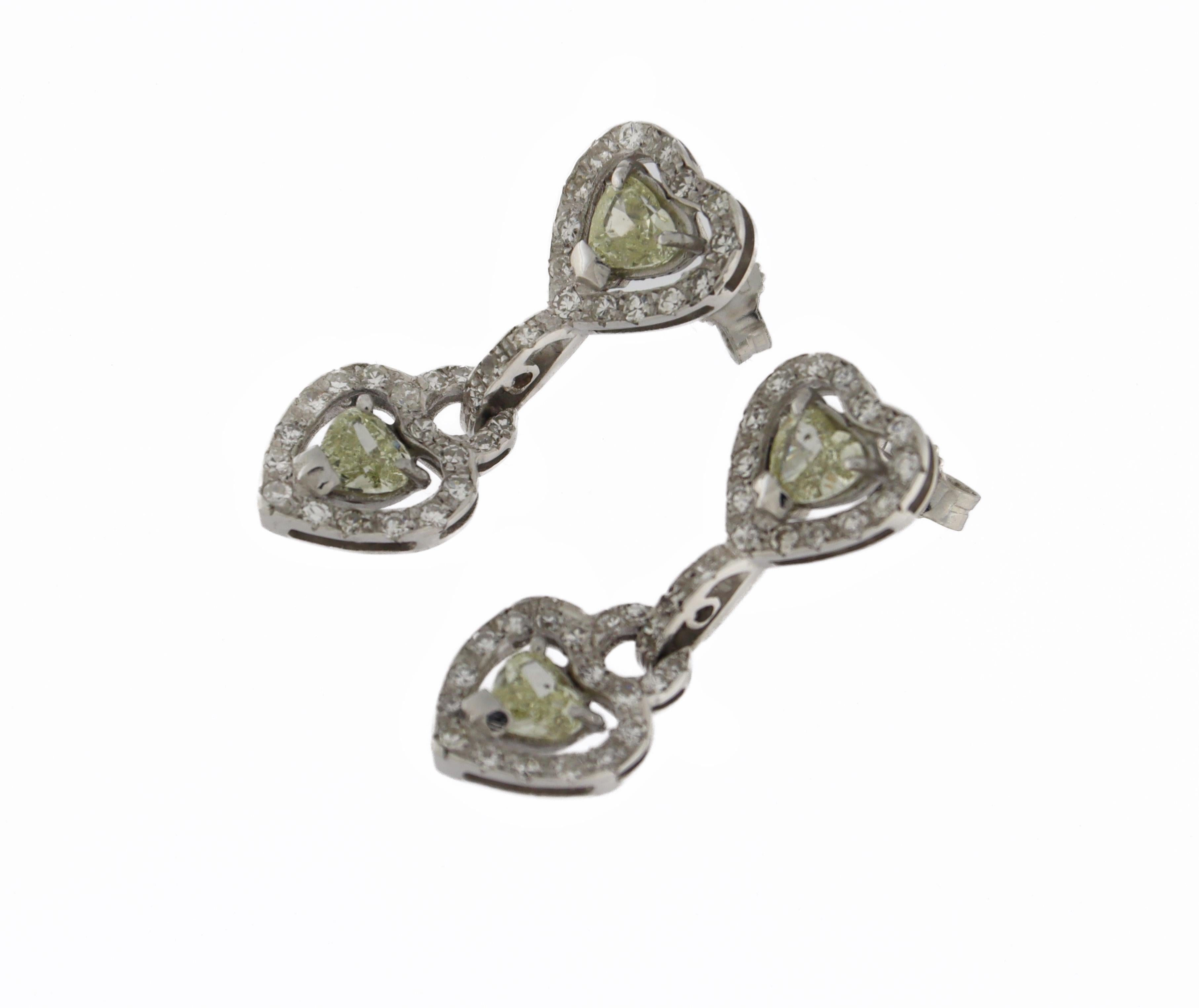 Diamonds Heart 18 Karat White Gold Drop Earrings For Sale 6