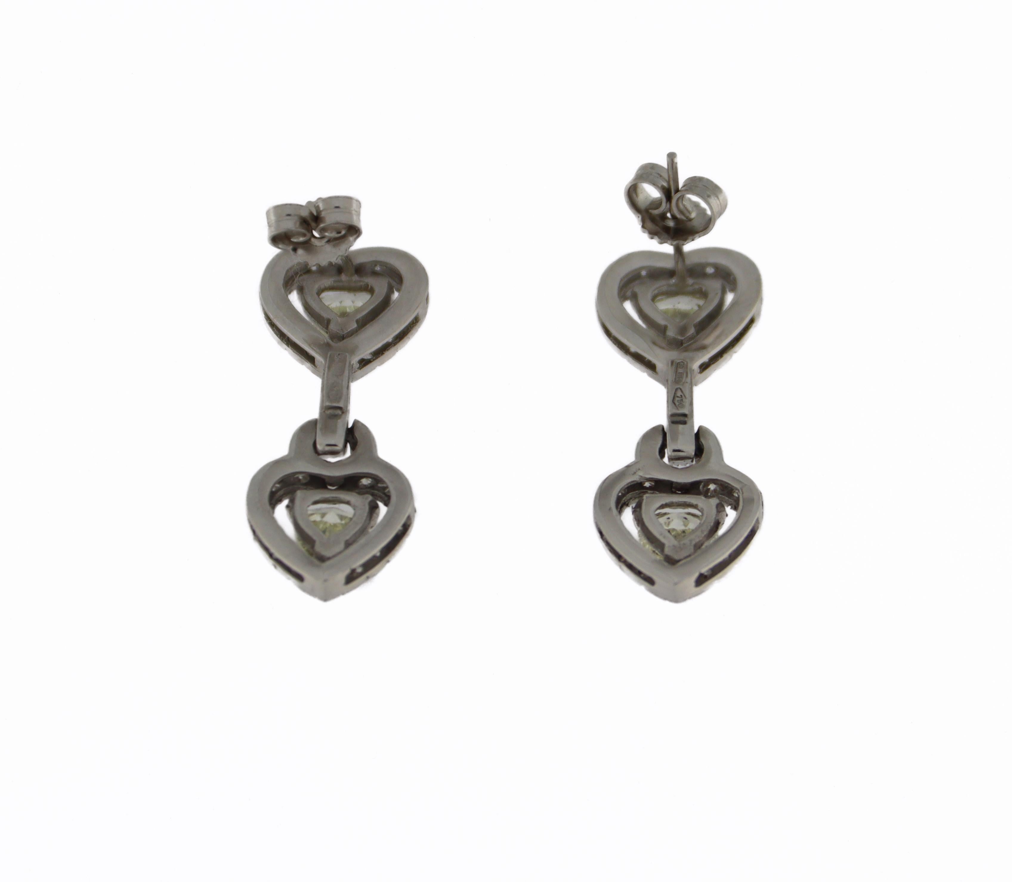 Diamonds Heart 18 Karat White Gold Drop Earrings For Sale 8