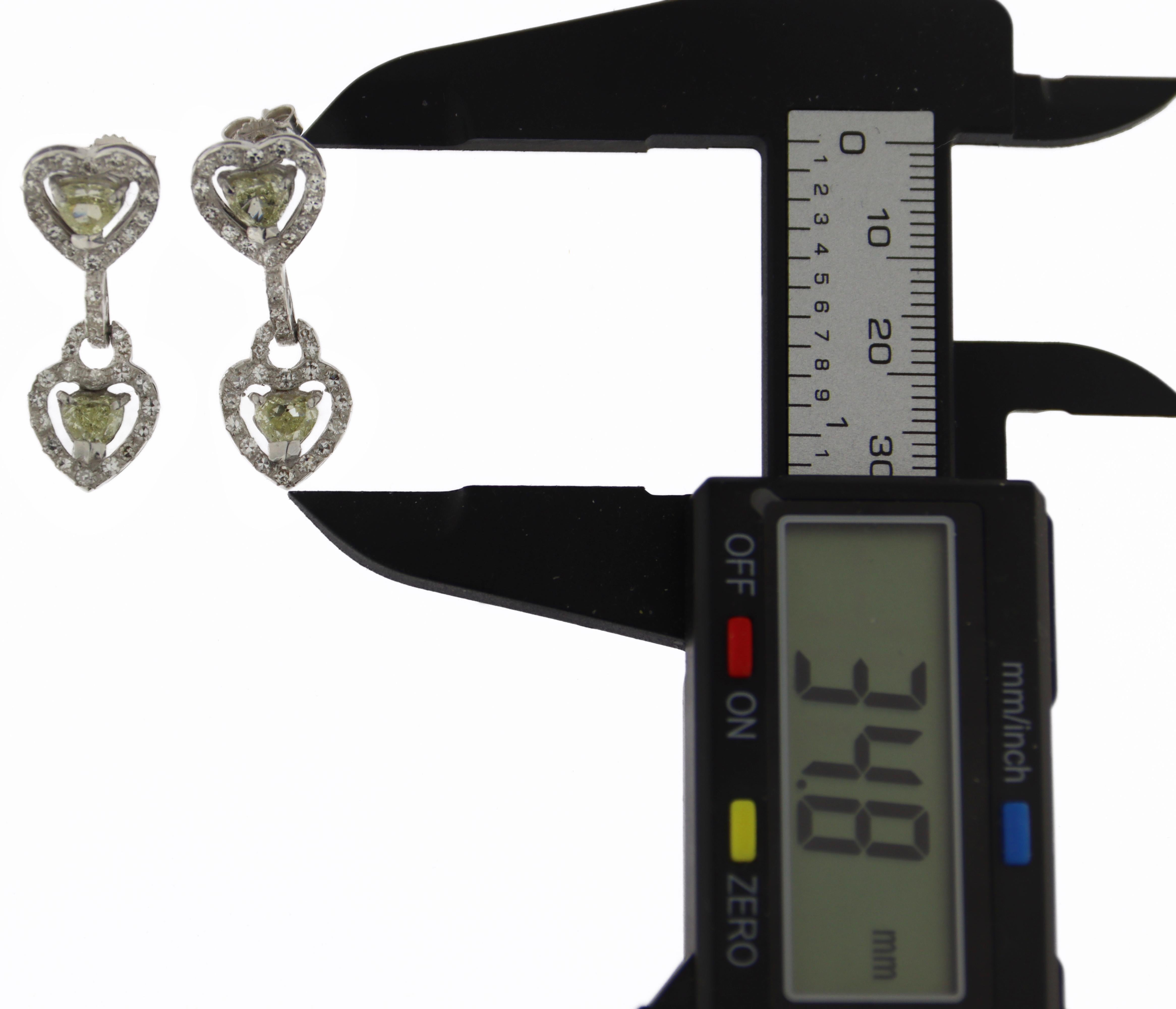 Diamonds Heart 18 Karat White Gold Drop Earrings For Sale 9