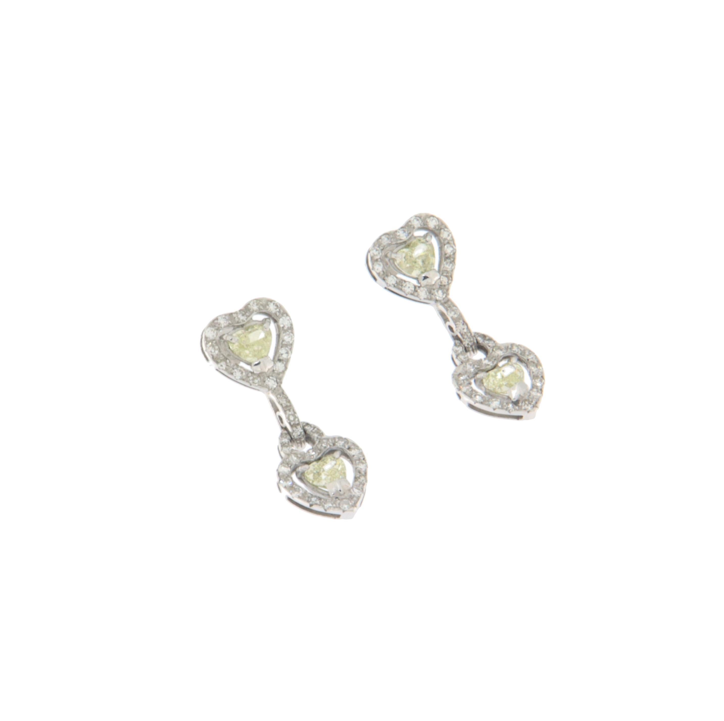 Heart Cut Diamonds Heart 18 Karat White Gold Drop Earrings For Sale
