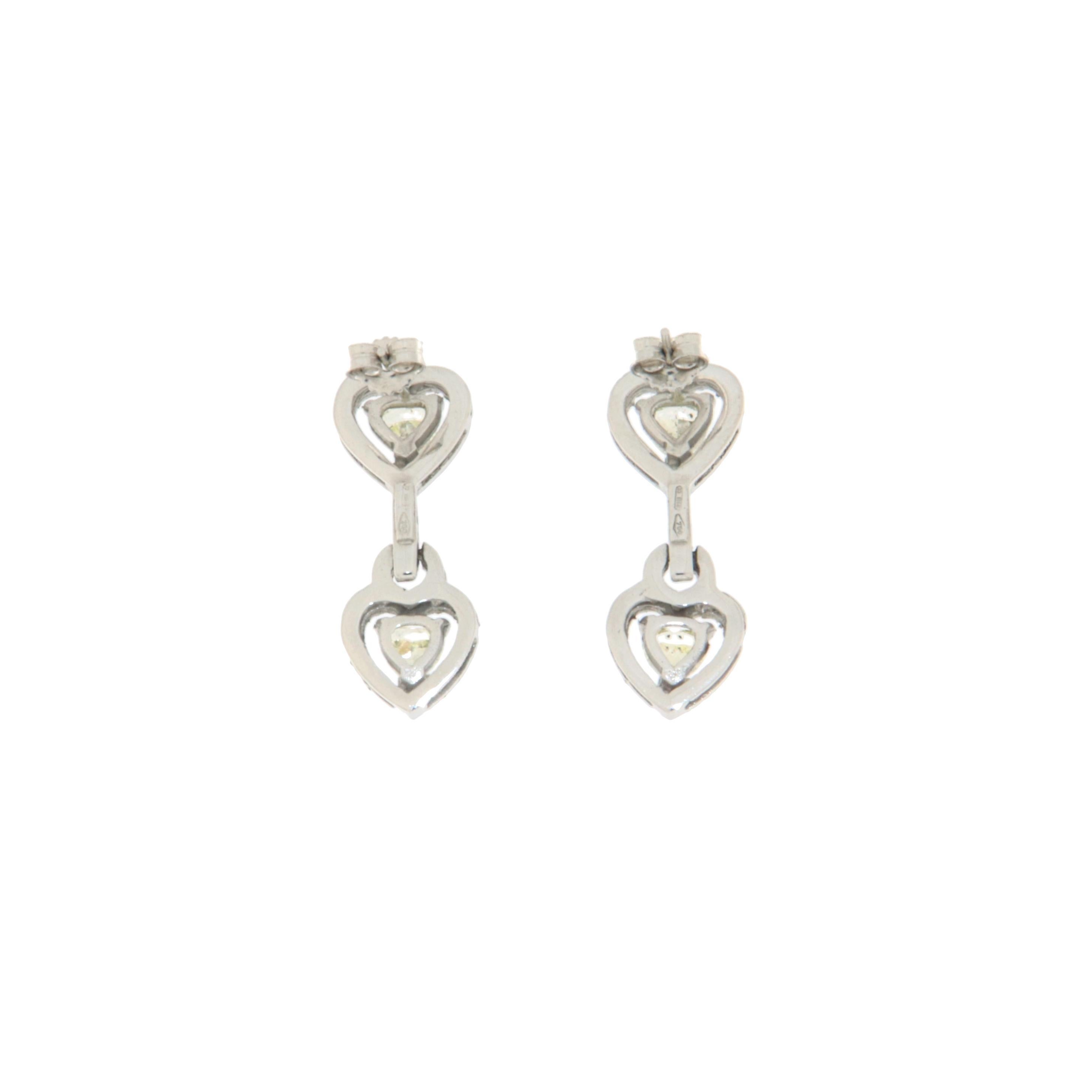 Diamonds Heart 18 Karat White Gold Drop Earrings In New Condition For Sale In Marcianise, IT