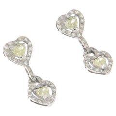 Diamonds Heart 18 Karat White Gold Drop Earrings