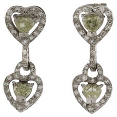 Diamonds Heart 18 Karat White Gold Drop Earrings