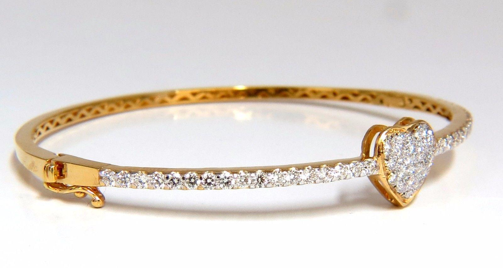 Diamonds Heart Bangle Bracelet 1.30 Carat g/vs 14 Karat For Sale 3