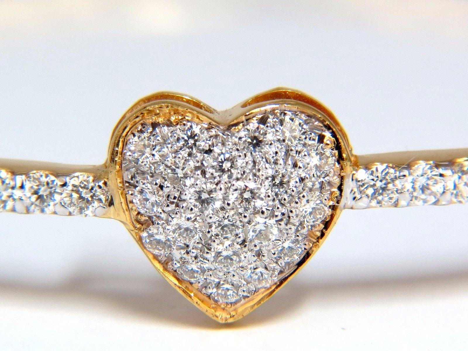 Diamonds Heart Bangle Bracelet 1.30 Carat g/vs 14 Karat For Sale 4