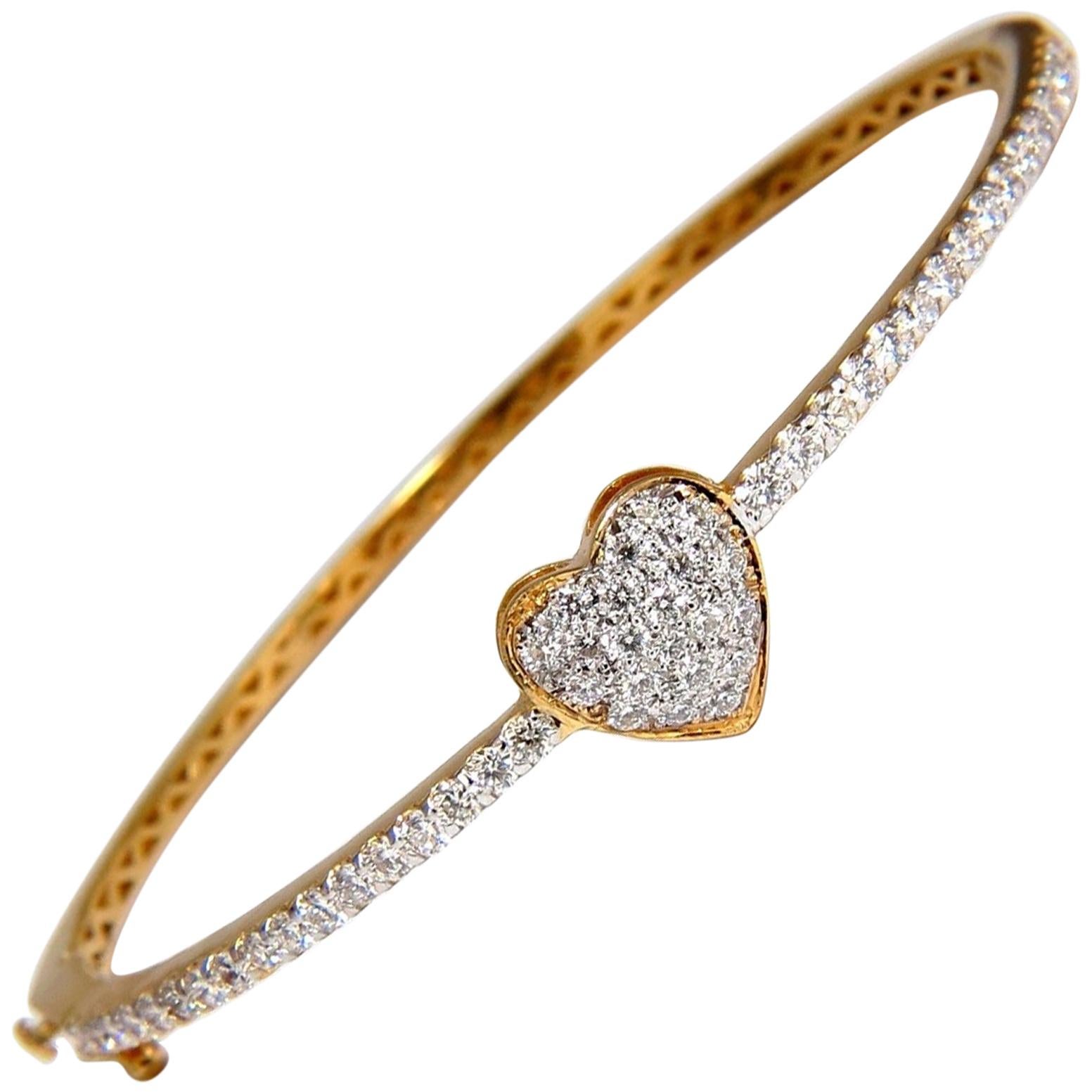Diamonds Heart Bangle Bracelet 1.30 Carat g/vs 14 Karat For Sale