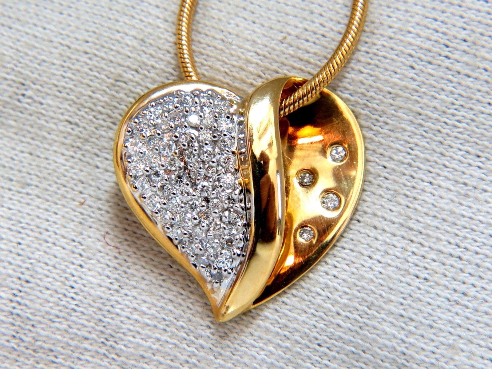 Women's or Men's Diamonds Heart Necklace .60 Carat Snake Link Chain 14 Karat