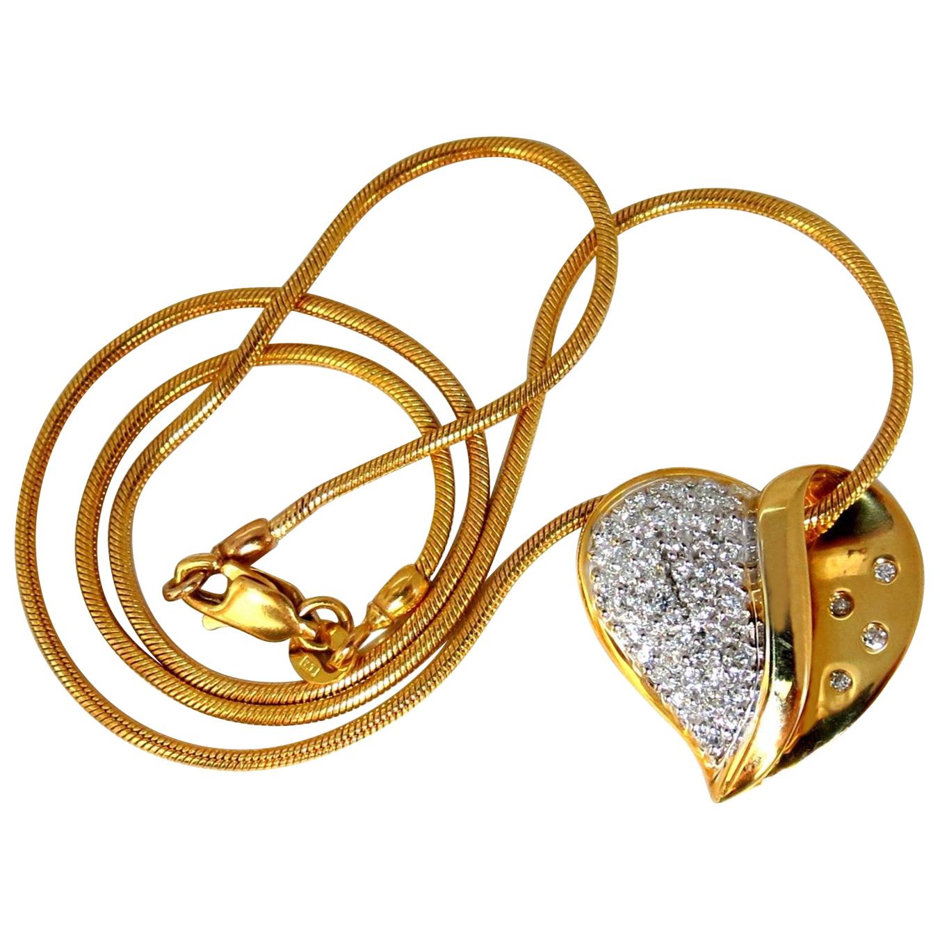 Diamonds Heart Necklace .60 Carat Snake Link Chain 14 Karat