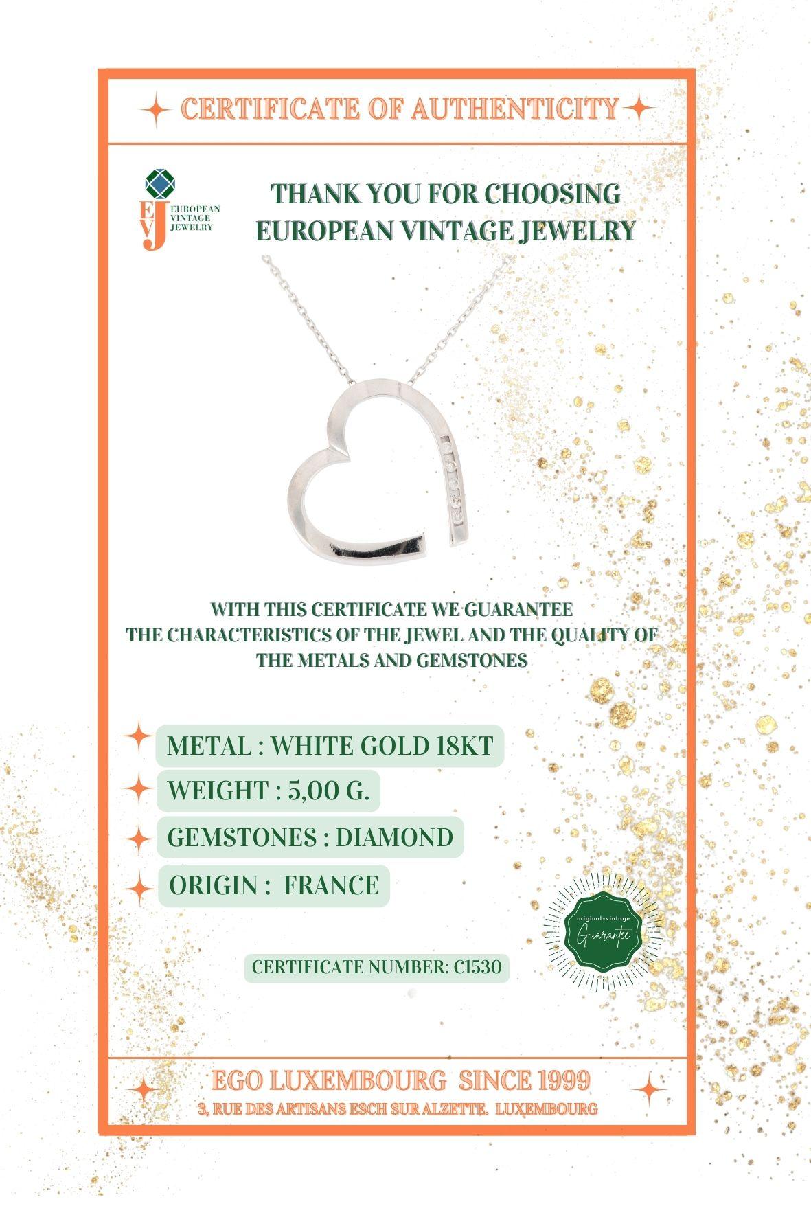 Diamanten Herz-Halskette mit Kette aus 18 Karat Weißgold Damen im Angebot