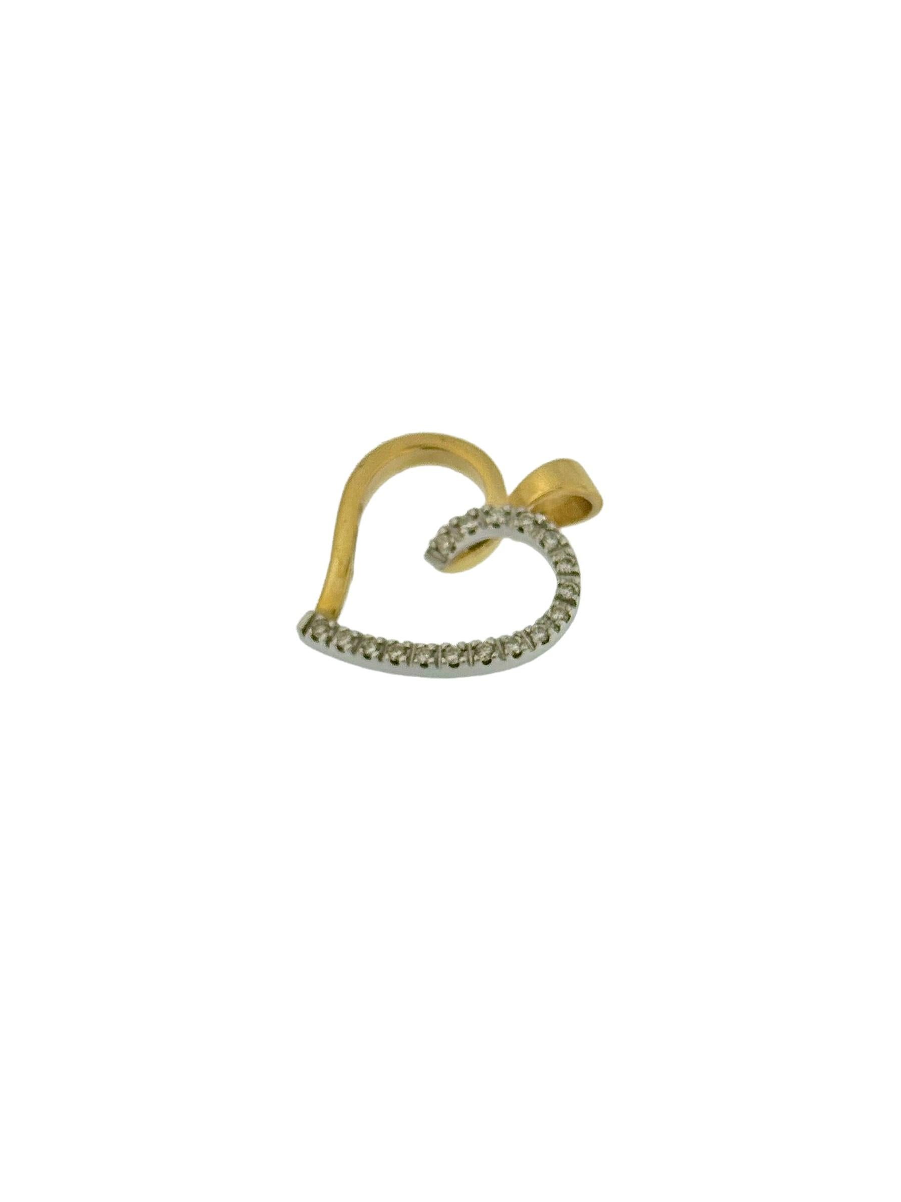 Taille brillant Pendentif cœur en or jaune et blanc en vente