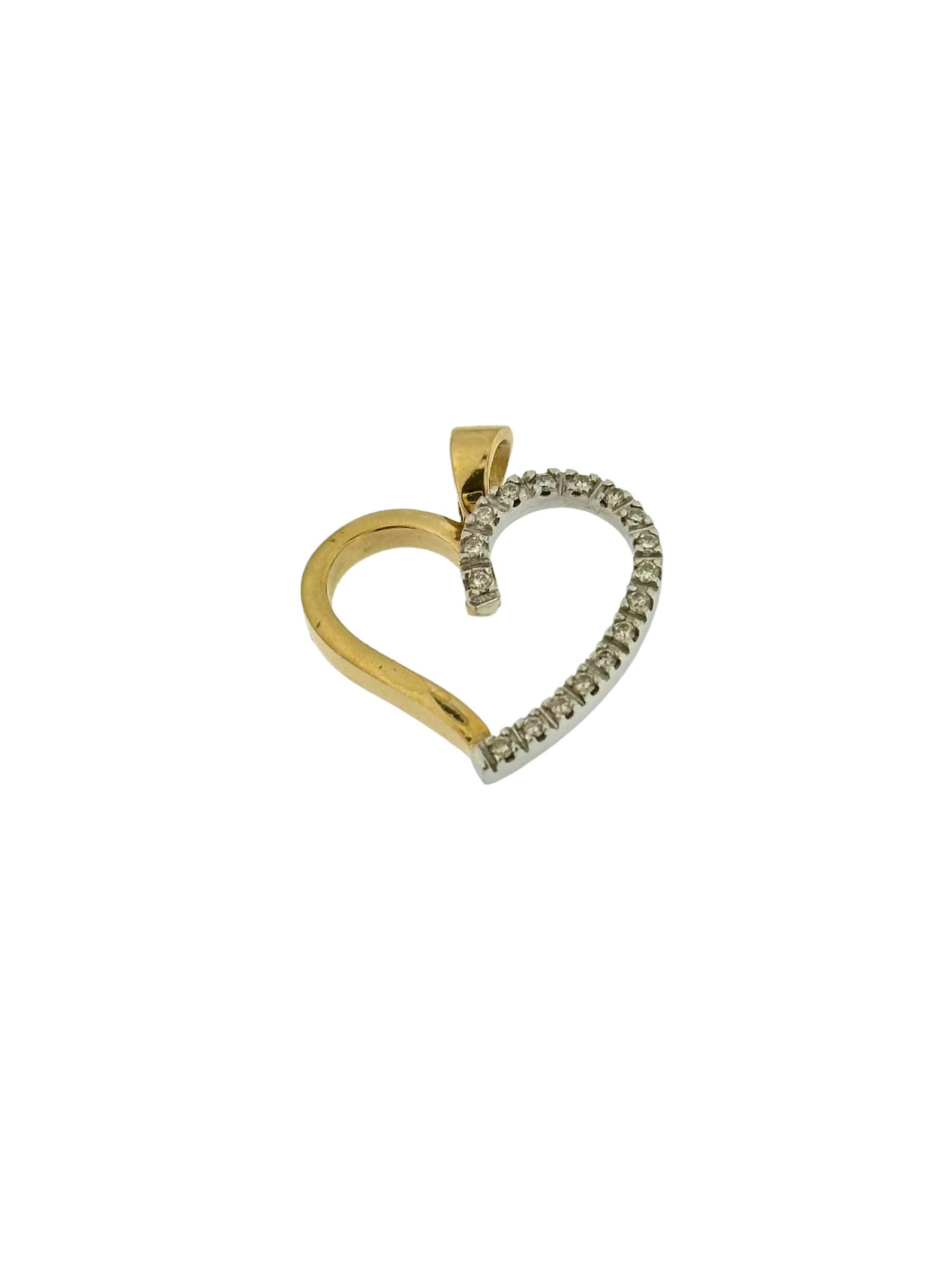 Pendentif cœur en or jaune et blanc Bon état - En vente à Esch sur Alzette, Esch-sur-Alzette