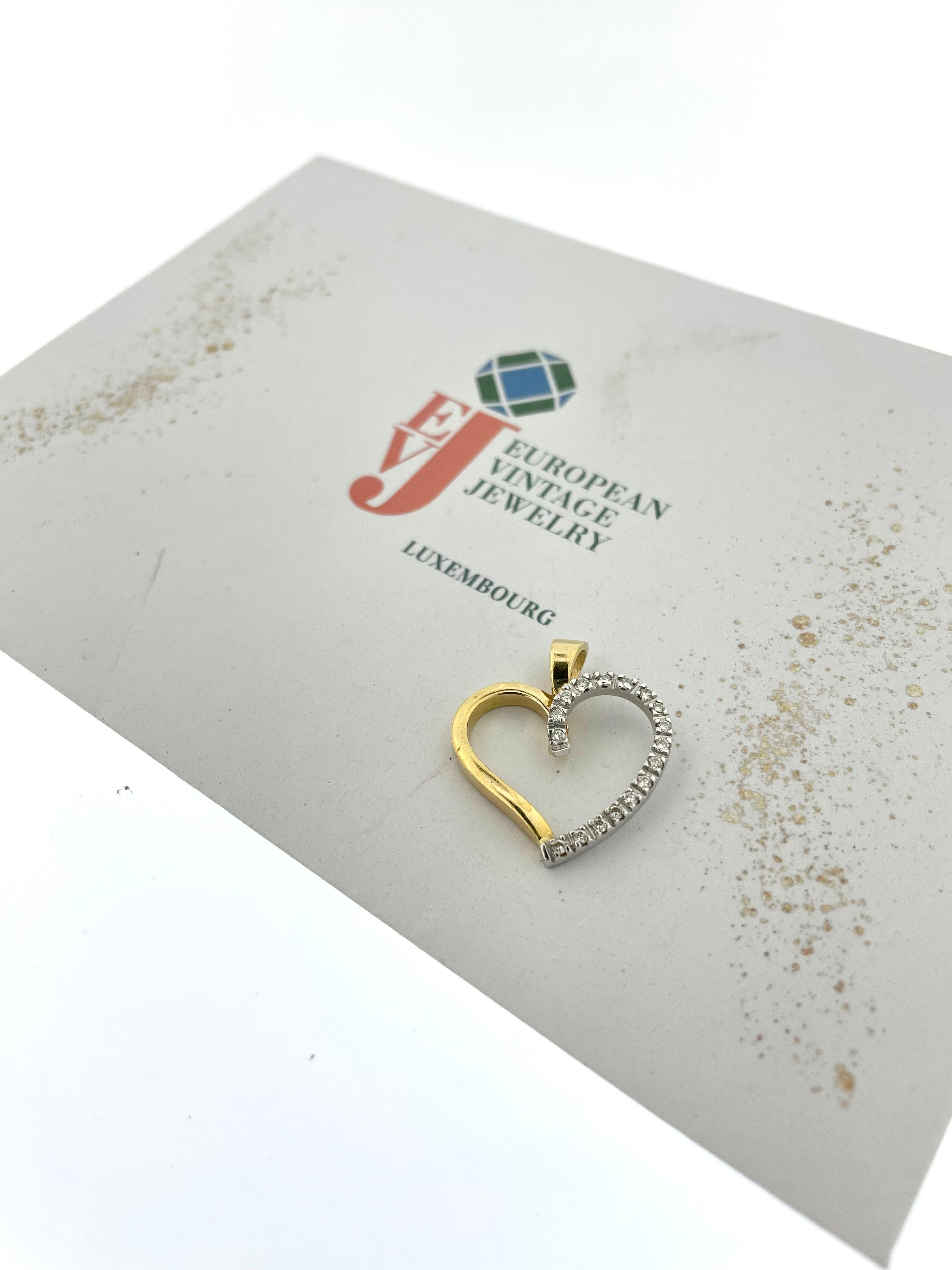 Pendentif cœur en or jaune et blanc en vente 2