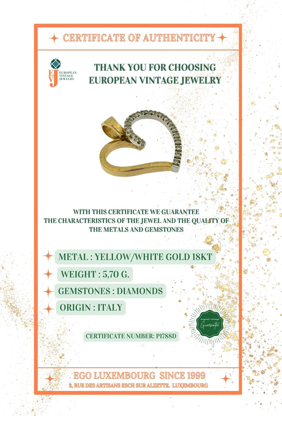 Pendentif cœur en or jaune et blanc en vente 3
