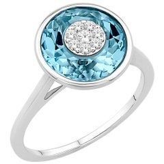 Diamonds Inlaid Into Blue Topaz Ring