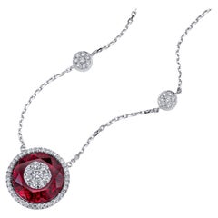 Diamonds Inlaid Into Fusion Ruby Pendant