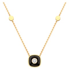 Diamonds Inlaid Into Onxy Pendant in Yellow Gold