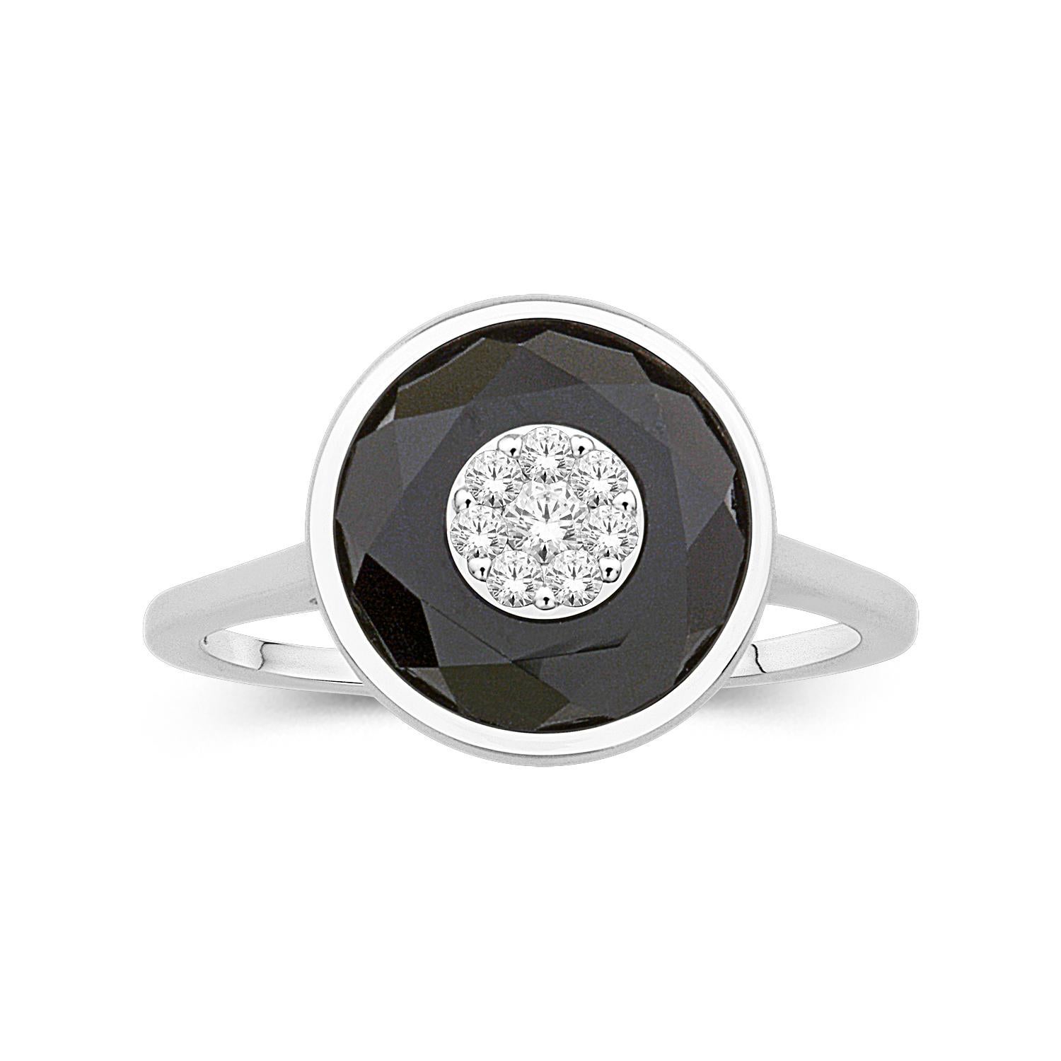 Women's or Men's Diamonds Inlaid into Special Cut Onxy Ring  For Sale