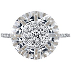 Diamonds Inlaid Into Special Cut White Quartz Ring