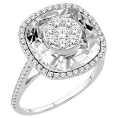 Diamonds Inlaid Into White Quartz Cushion Ring