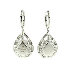Diamonds Inlaid Into White Quartz Pear Shape Earrings