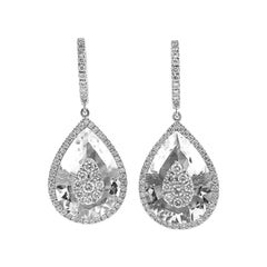 Diamonds Inlaid Into White Quartz Pear Shape Earrings