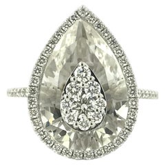 Diamonds Inlaid Into White Quartz Pear Shape Ring