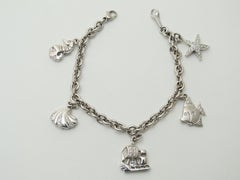 Diamonds Inset White Gold Maritime Themes Charms Bracelet