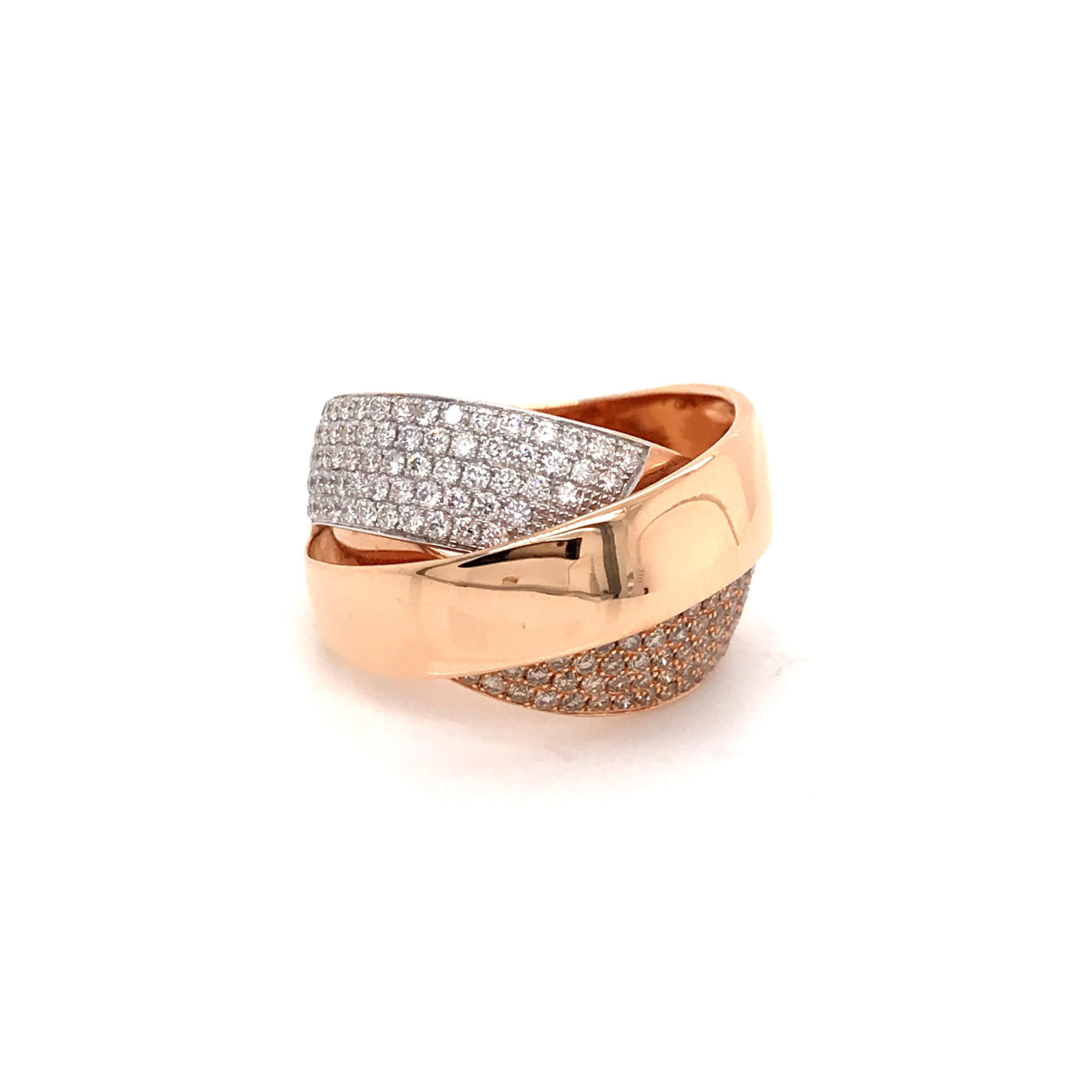 Diamonds Interlaced Fashion Ring Rose Gold 18 Karat For Sale 5