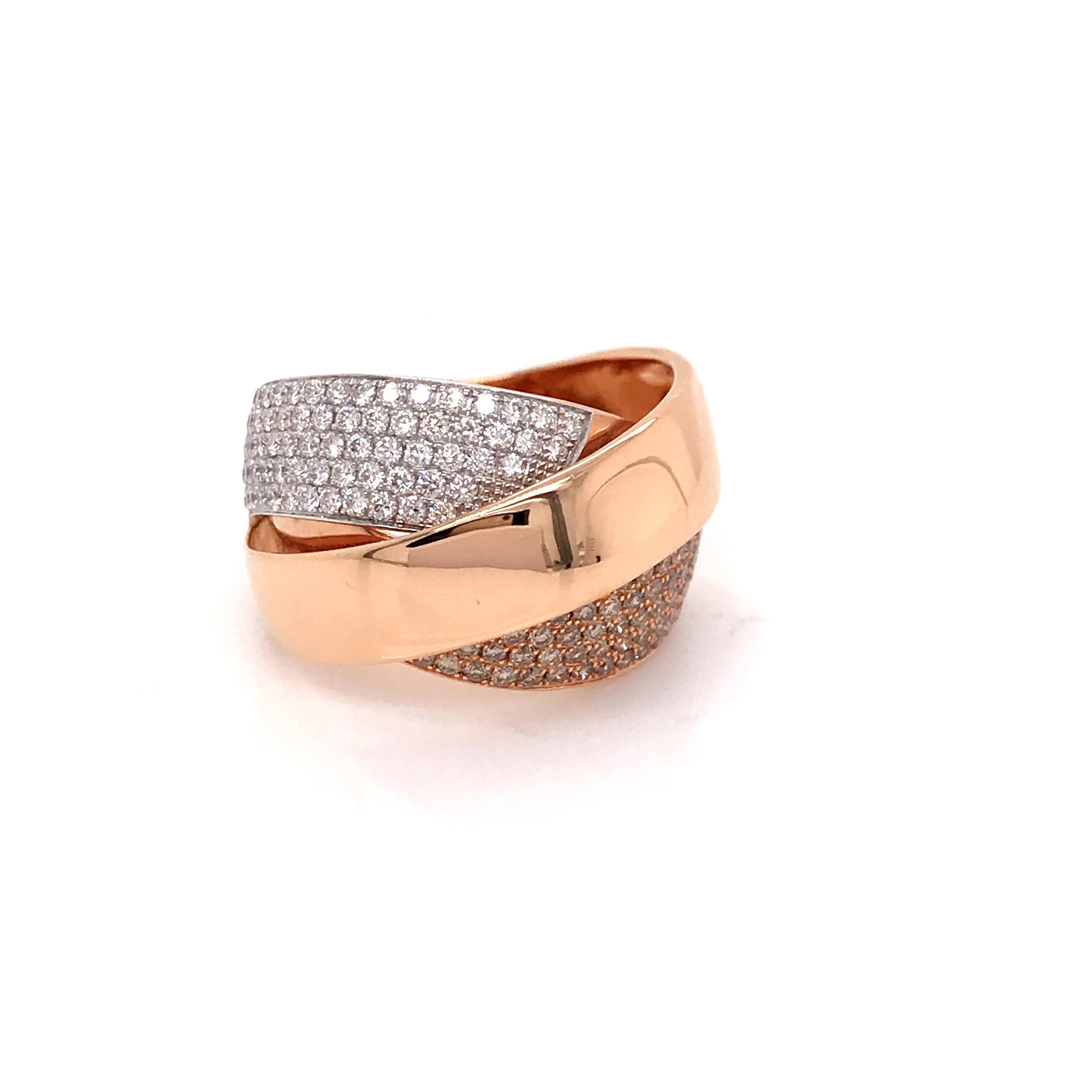 Diamonds Interlaced Fashion Ring Rose Gold 18 Karat For Sale 6