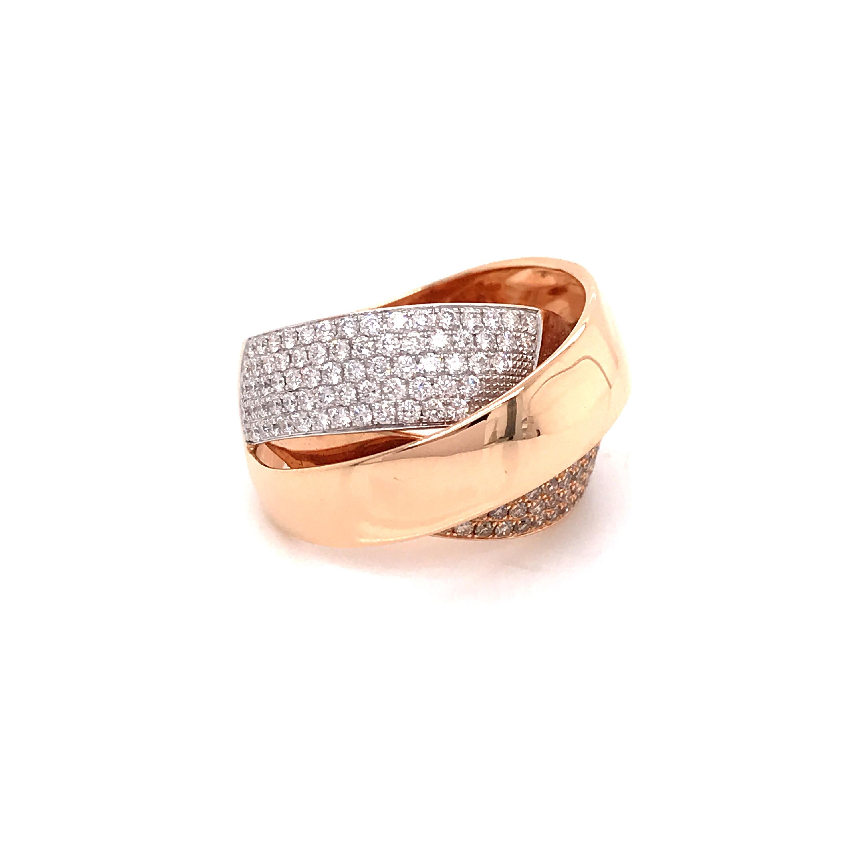 Diamonds Interlaced Fashion Ring Rose Gold 18 Karat For Sale 7