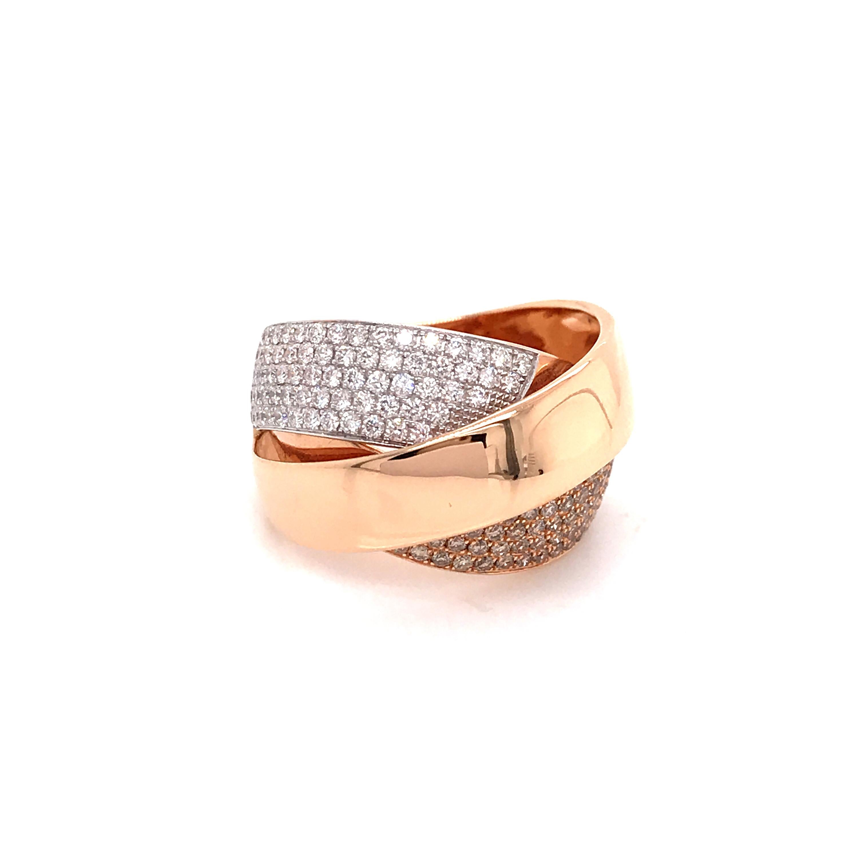 Diamonds Interlaced Fashion Ring Rose Gold 18 Karat For Sale 8